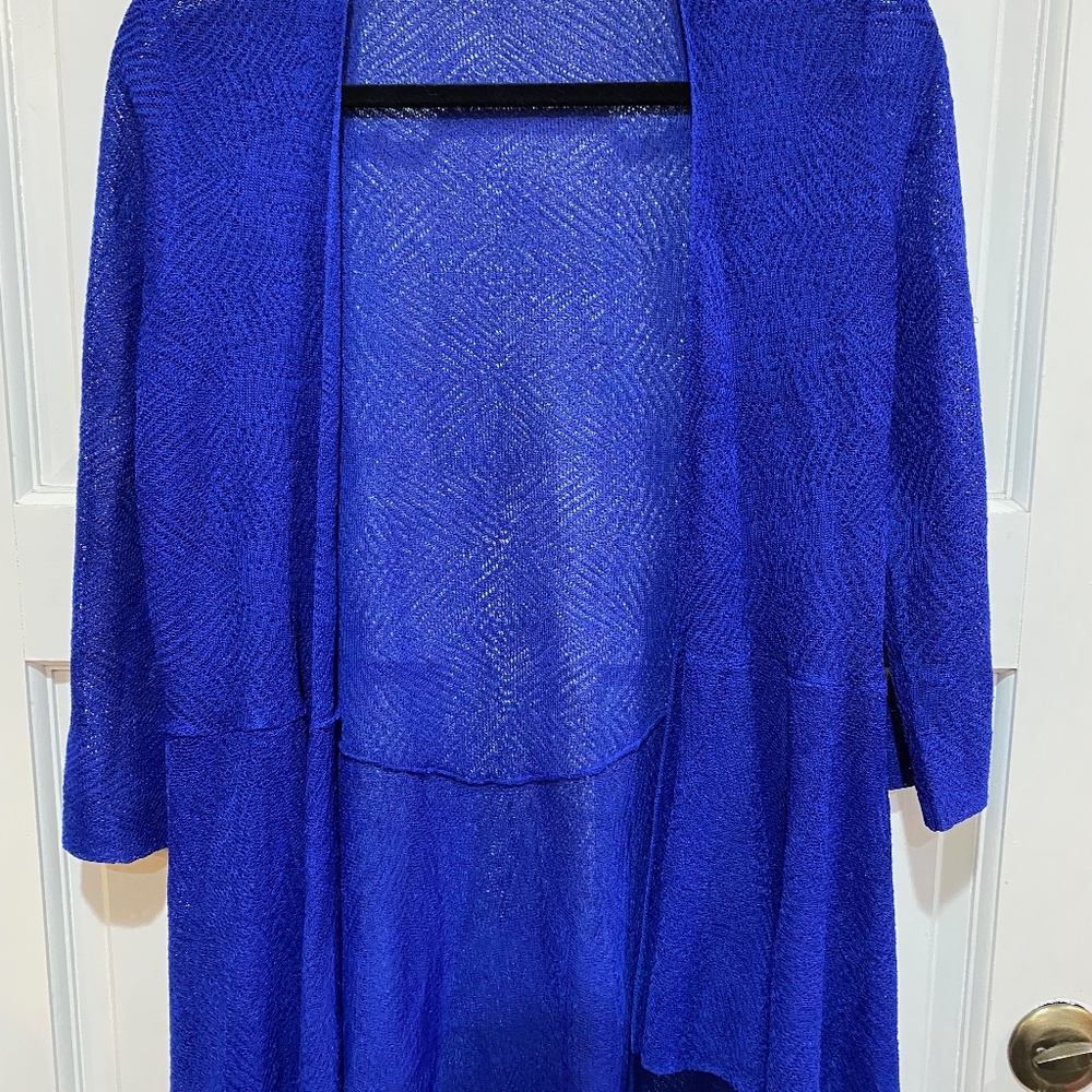 Eileen Fisher Blue Cardigan Sweater Lightweight Knit Open Front 3/4 Sleeve Small